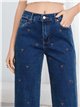 Jeans wide leg bordado lazos