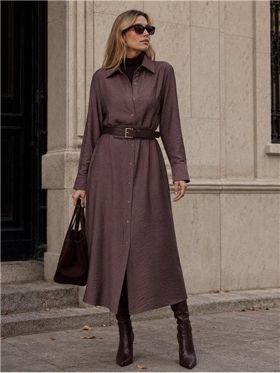 Vestido midi camisero fluido con cinturón