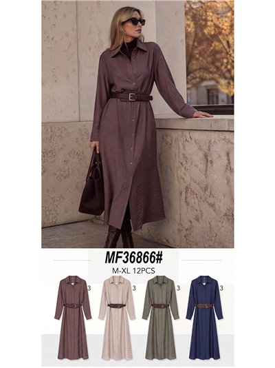 Vestido midi camisero fluido con cinturón 2