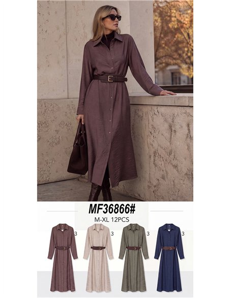 Vestido midi camisero fluido con cinturón