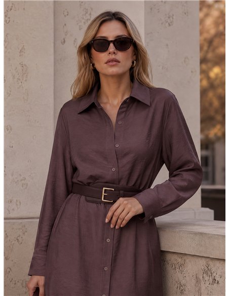 Vestido midi camisero fluido con cinturón