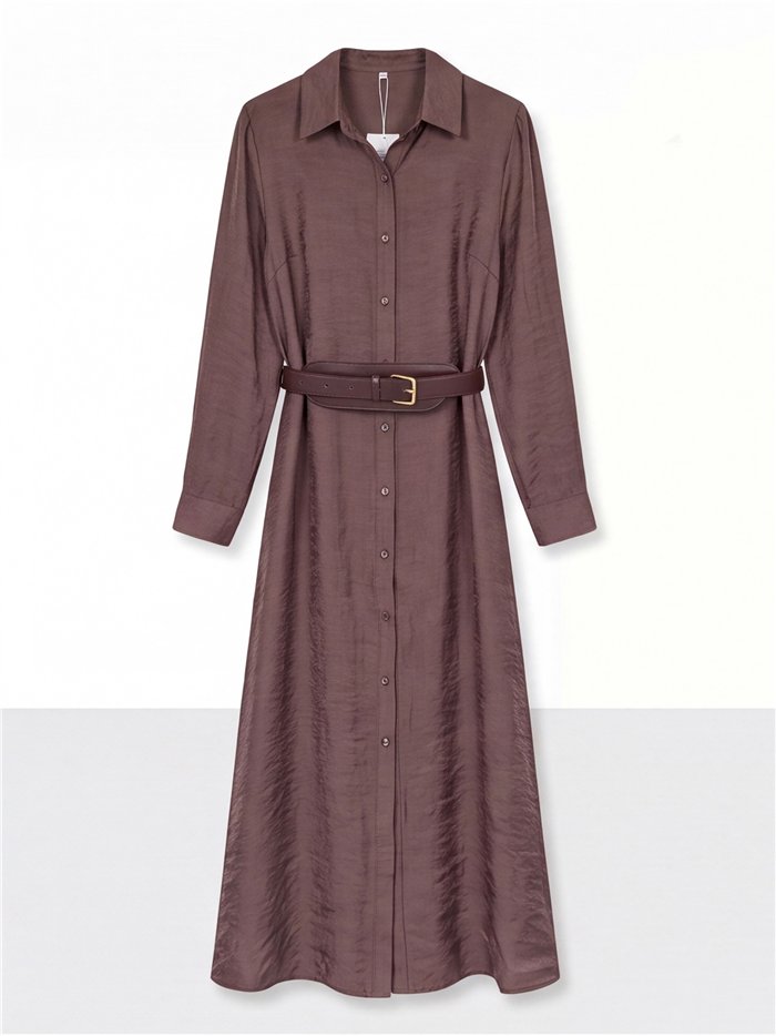 Vestido midi camisero fluido con cinturón