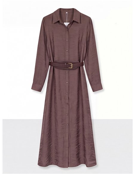 Vestido midi camisero fluido con cinturón
