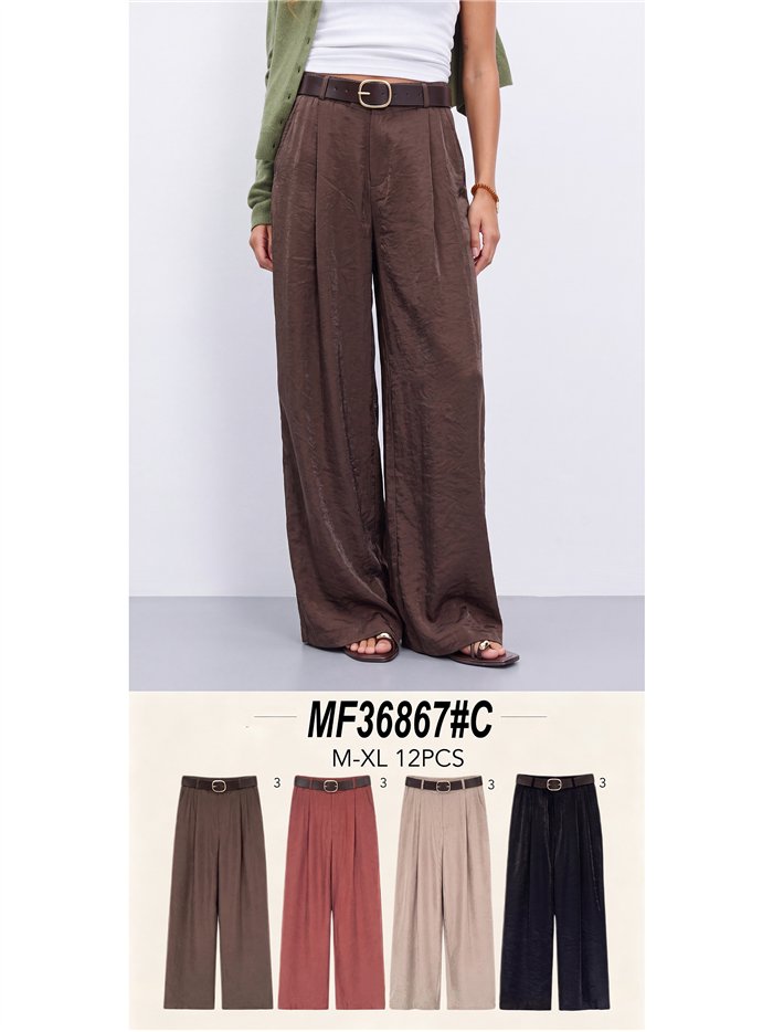 Pantalón wide leg fluido con cinturón