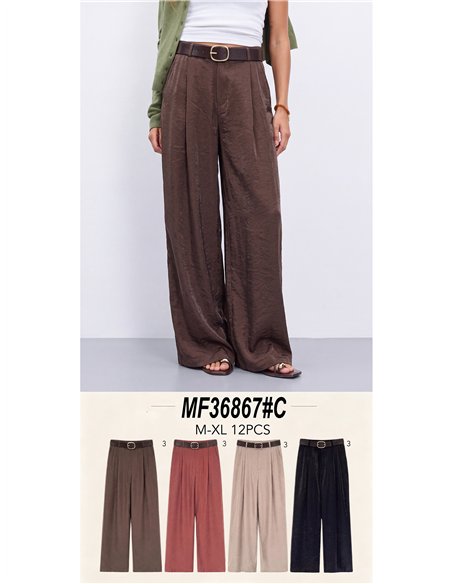 Pantalón wide leg fluido con cinturón