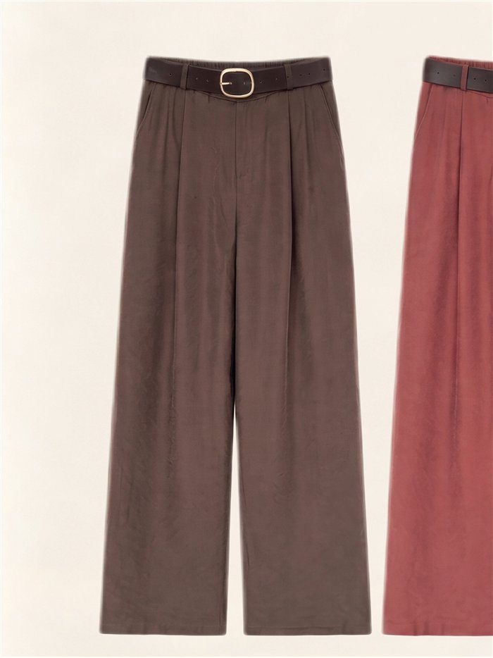 Pantalón wide leg fluido con cinturón