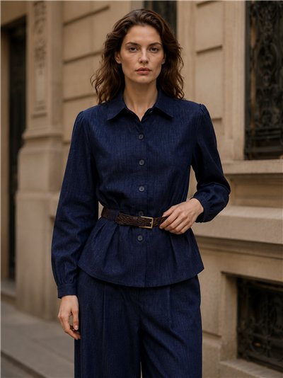 Camisa efecto denim con cinturón