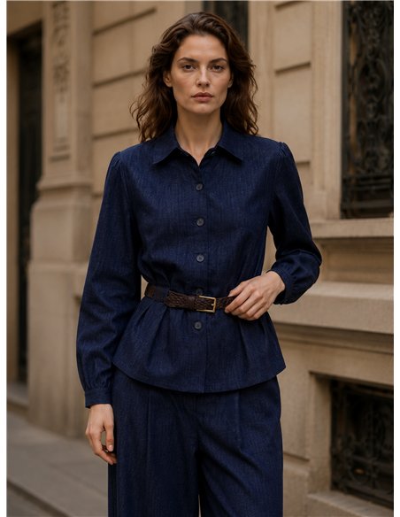 Camisa efecto denim con cinturón
