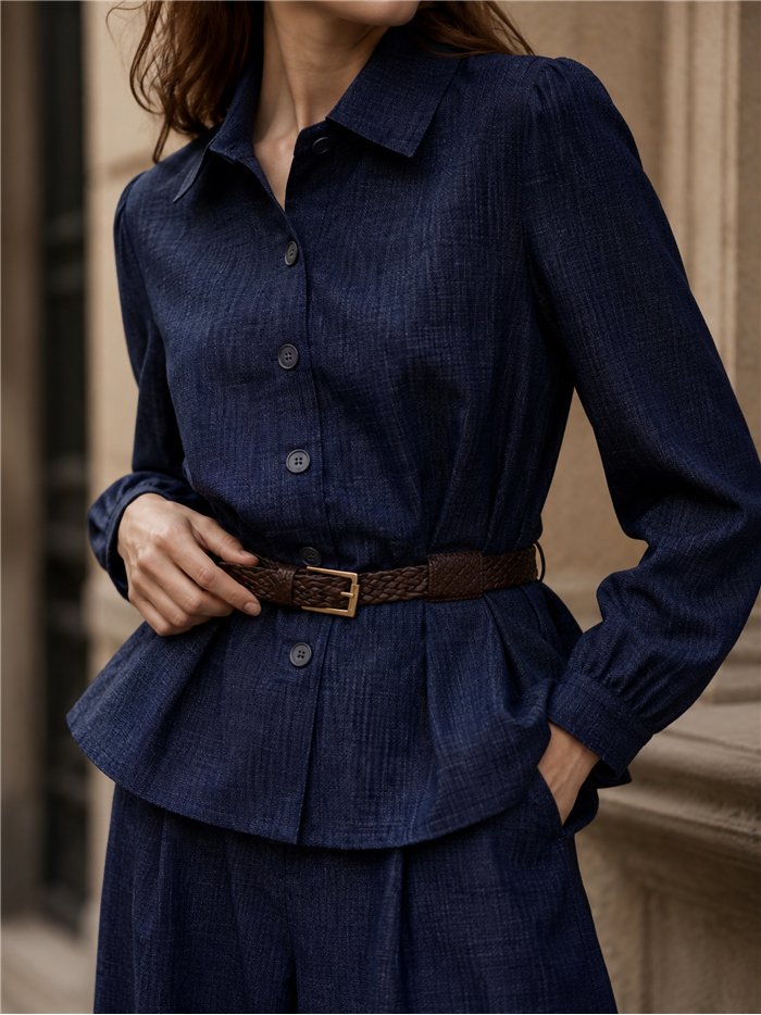 Camisa efecto denim con cinturón