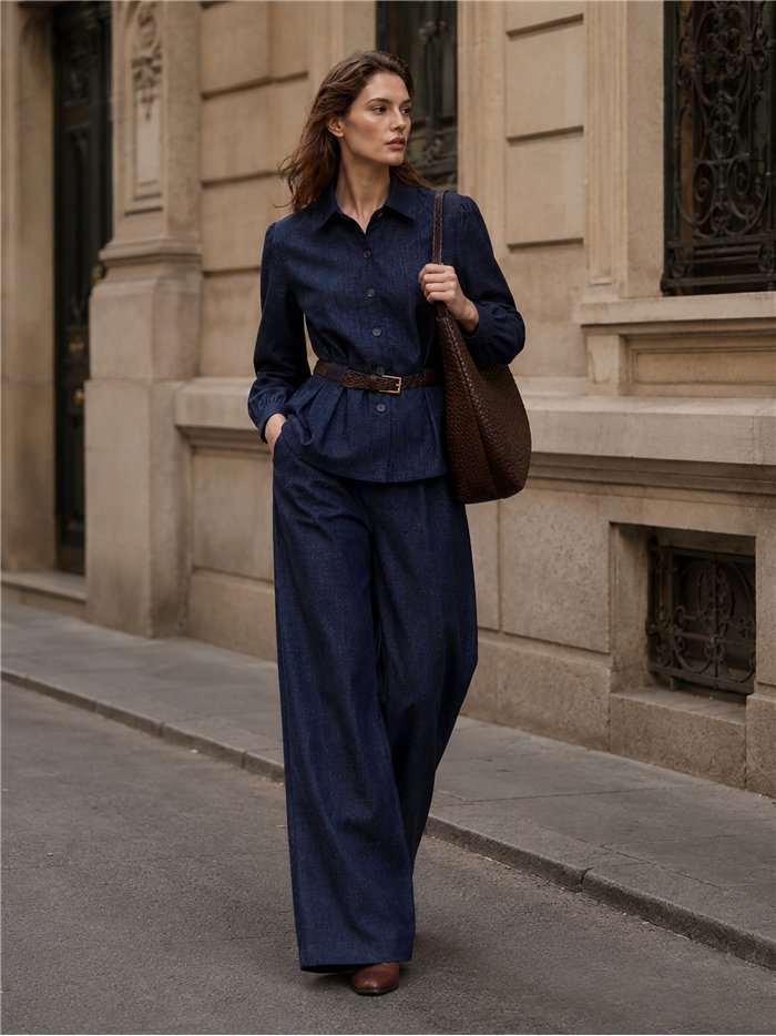 Camisa efecto denim con cinturón