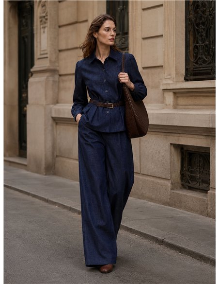 Camisa efecto denim con cinturón