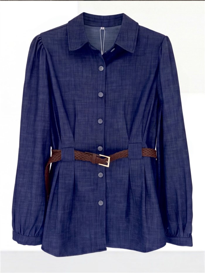 Camisa efecto denim con cinturón