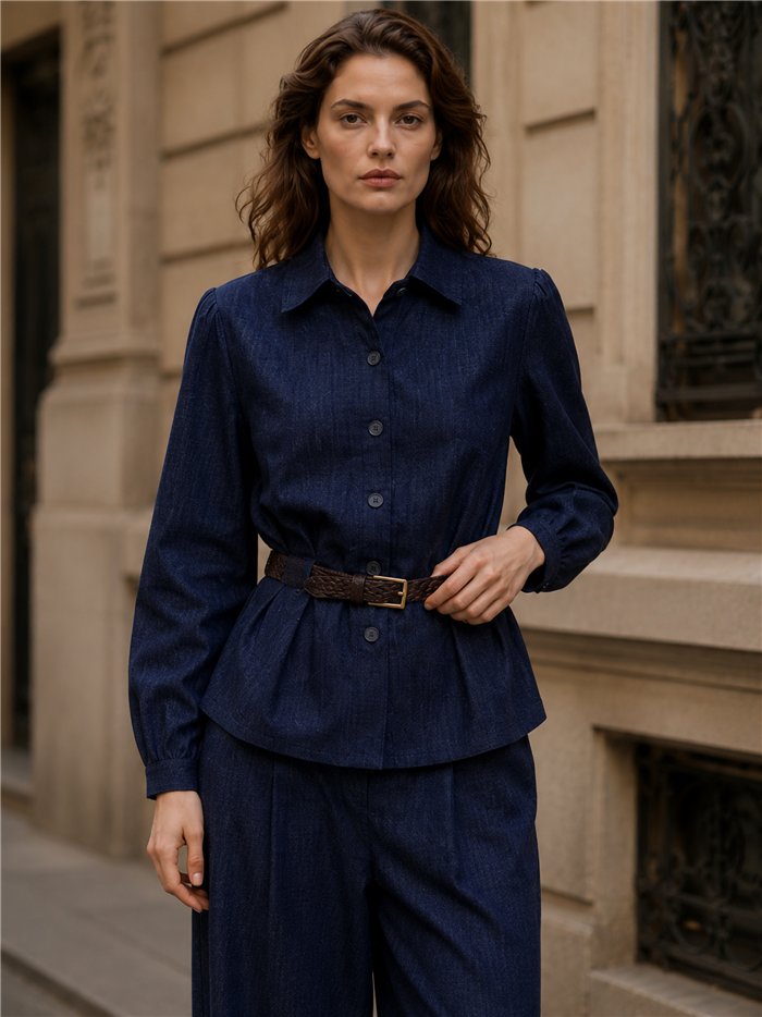 Pantalón wide leg efecto denim con pinzas
