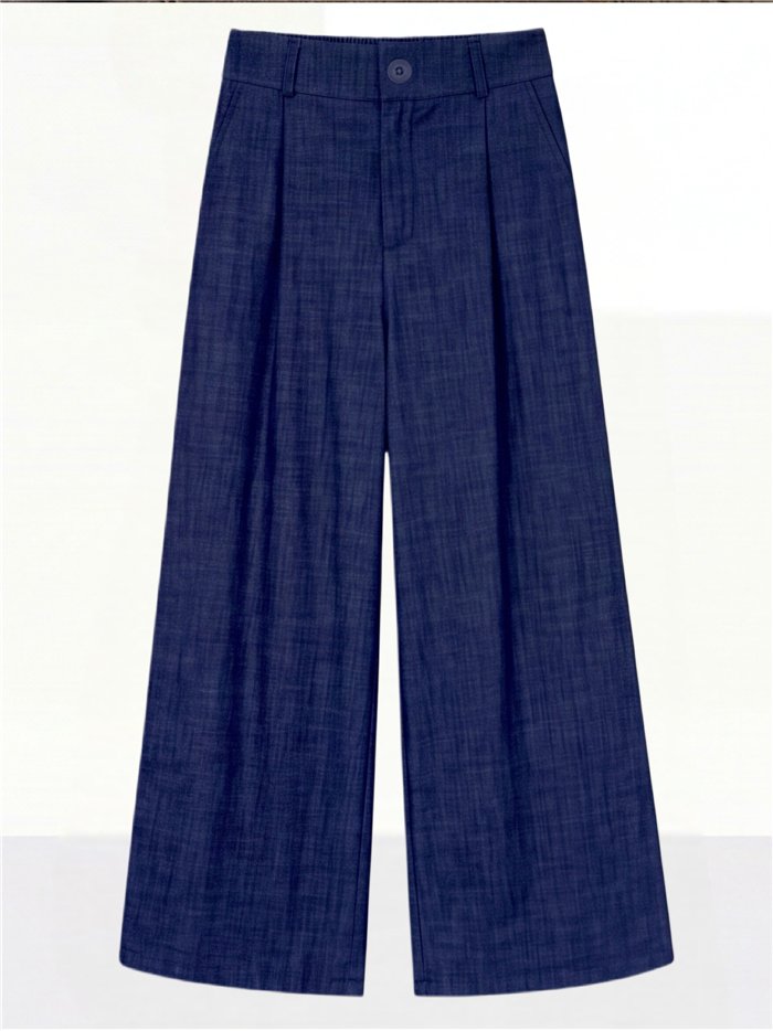 Pantalón wide leg efecto denim con pinzas