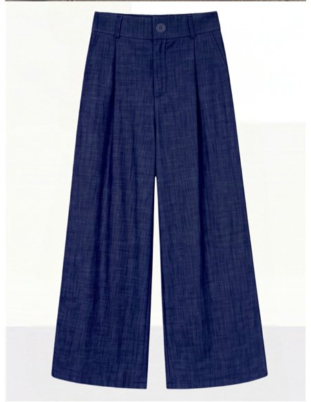 Pantalón wide leg efecto denim con pinzas