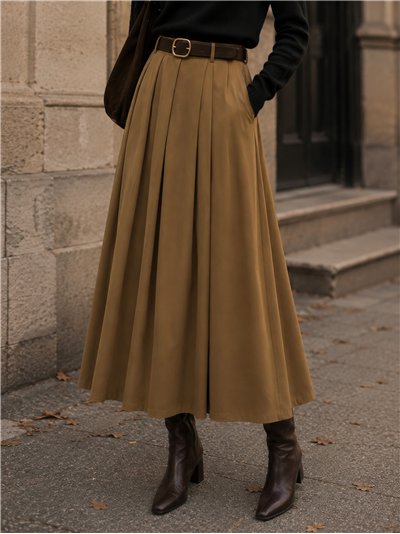 Falda midi con tablas y cinturón