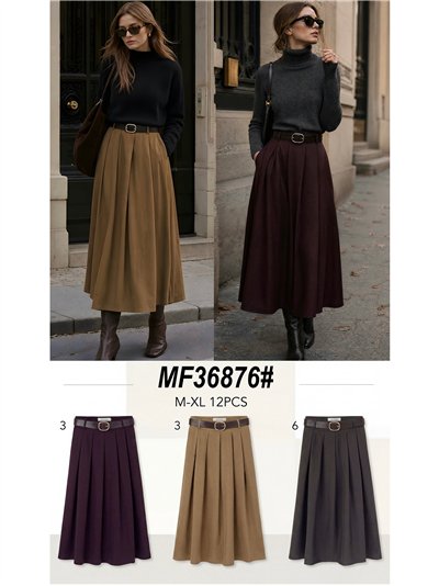 Falda midi con tablas y cinturón 2