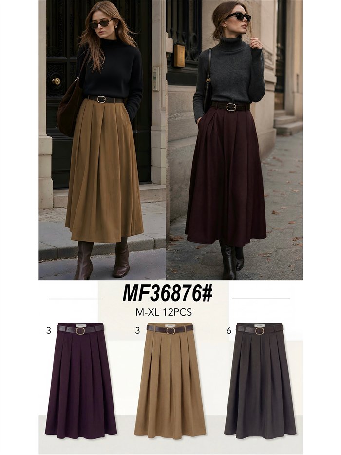 Falda midi con tablas y cinturón