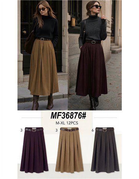 Falda midi con tablas y cinturón
