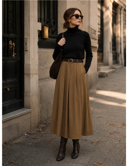 Falda midi con tablas y cinturón