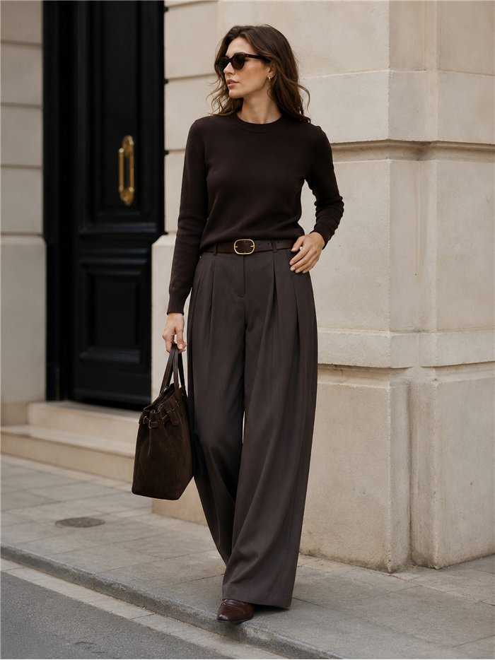 Pantalón wide leg de vestir con pinzas