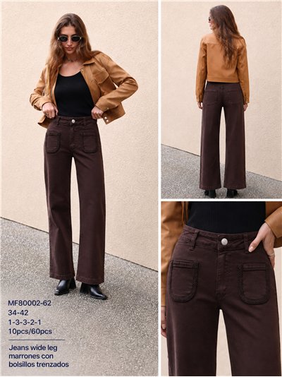 Calça jeans de perna larga com bolsos trançados 2