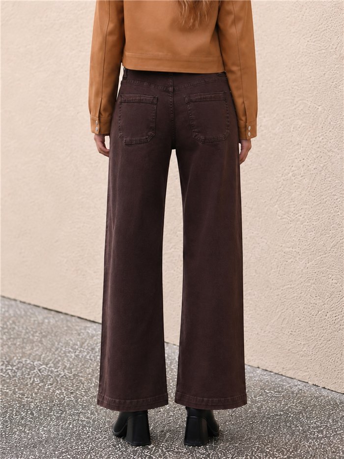 Calça jeans de perna larga com bolsos trançados