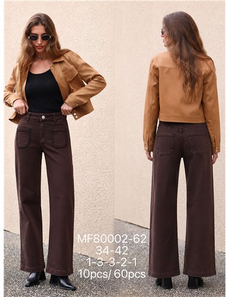 Calça jeans de perna larga com bolsos trançados