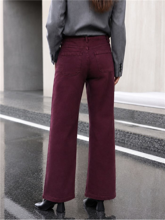 Calça jeans de perna larga com bolsos trançados