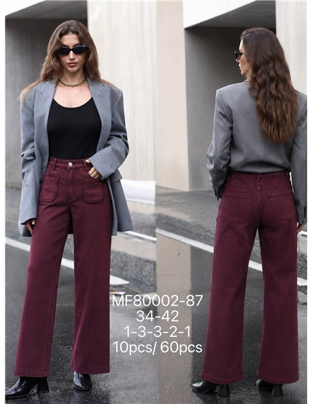 Calça jeans de perna larga com bolsos trançados