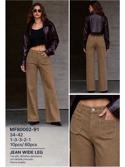 Calça jeans de perna larga com bolsos trançados 2