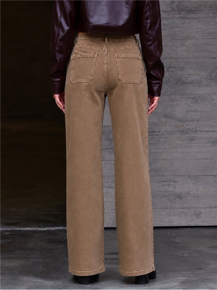 Calça jeans de perna larga com bolsos trançados