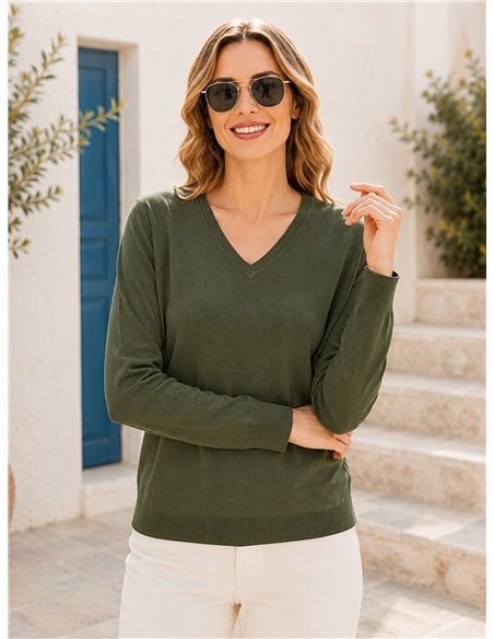 Jersey de punto fino cuello pico talla mediana