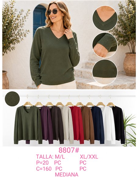 Jersey de punto fino cuello pico talla mediana