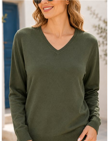 Jersey de punto fino cuello pico talla mediana