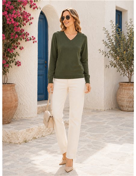 Jersey de punto fino cuello pico talla mediana