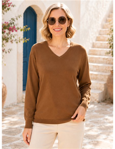 Plus size v neck knit sweater