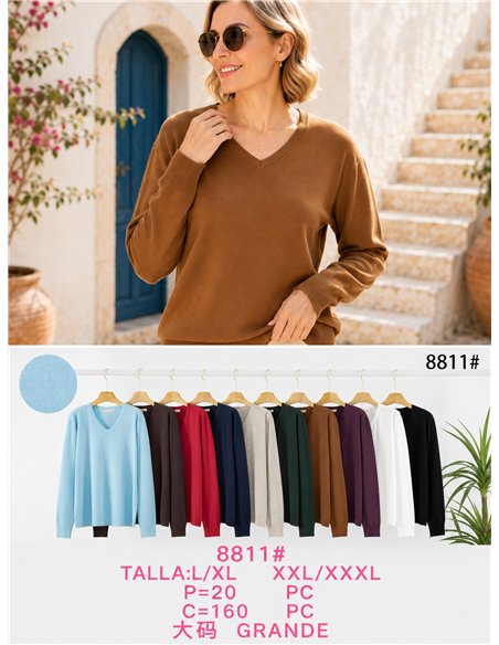 Plus size v neck knit sweater