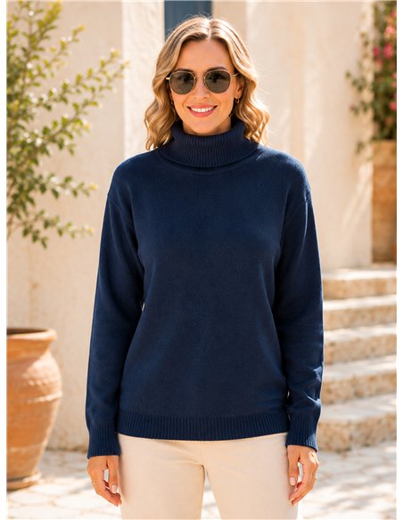Plus size roll neck knit sweater