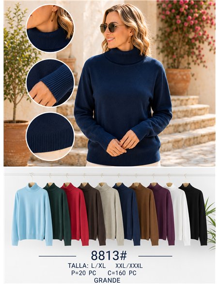 Plus size roll neck knit sweater