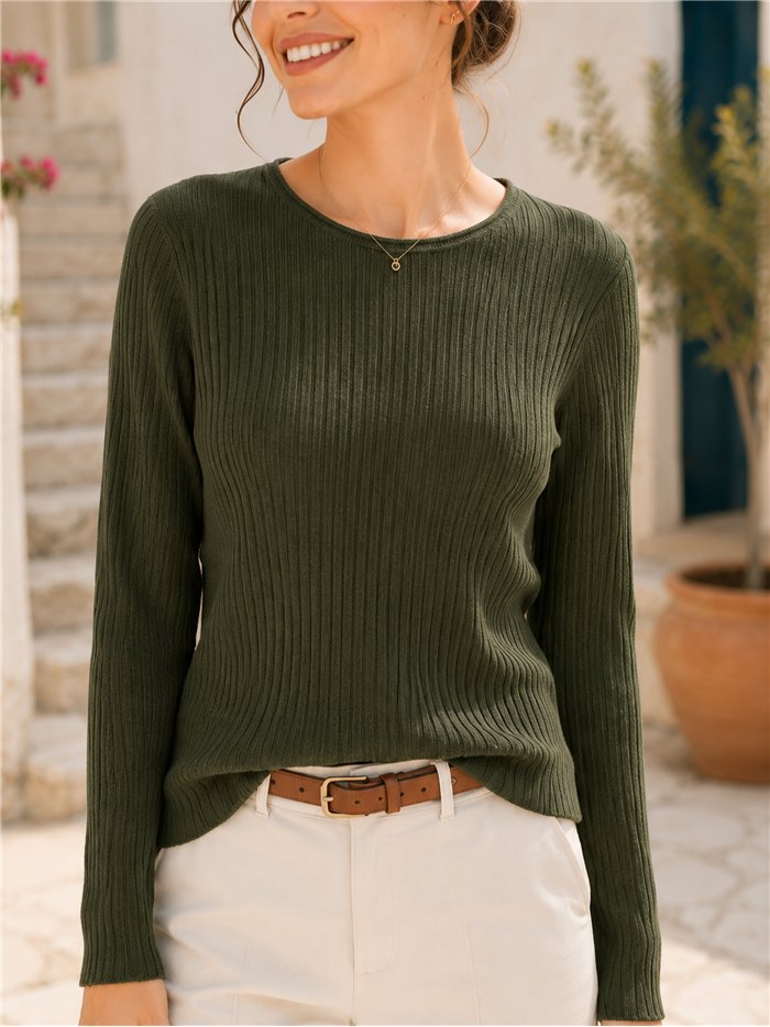 Jersey canalé cuello redondo