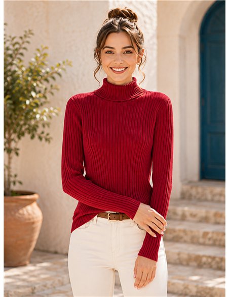 Jersey canalé cuello vuelto