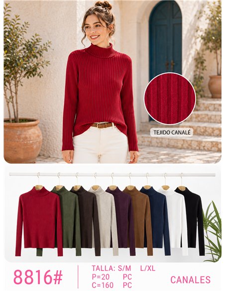 Jersey canalé cuello vuelto