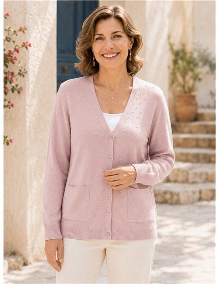 Chaqueta de punto relieve con bolsillo talla grande