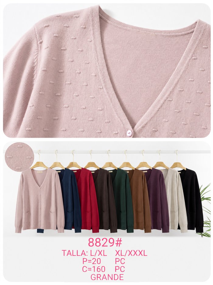 Chaqueta de punto relieve con bolsillo talla grande