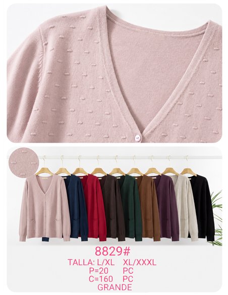 Chaqueta de punto relieve con bolsillo talla grande