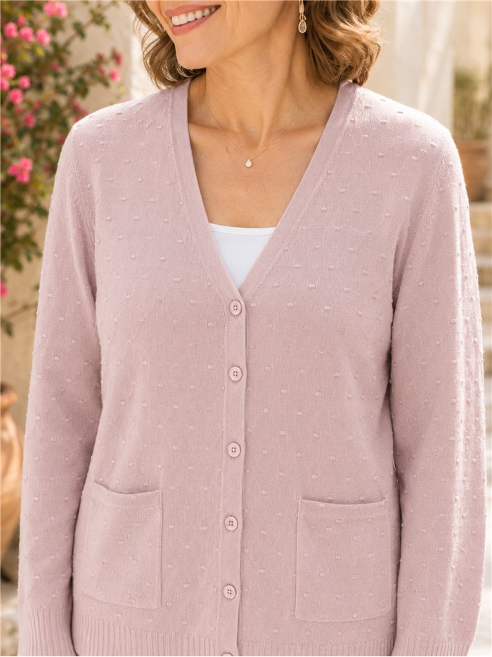 Chaqueta de punto relieve con bolsillo talla grande