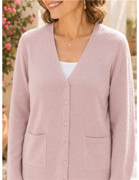 Chaqueta de punto relieve con bolsillo talla grande