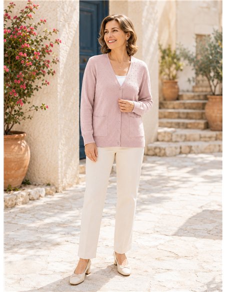 Chaqueta de punto relieve con bolsillo talla grande