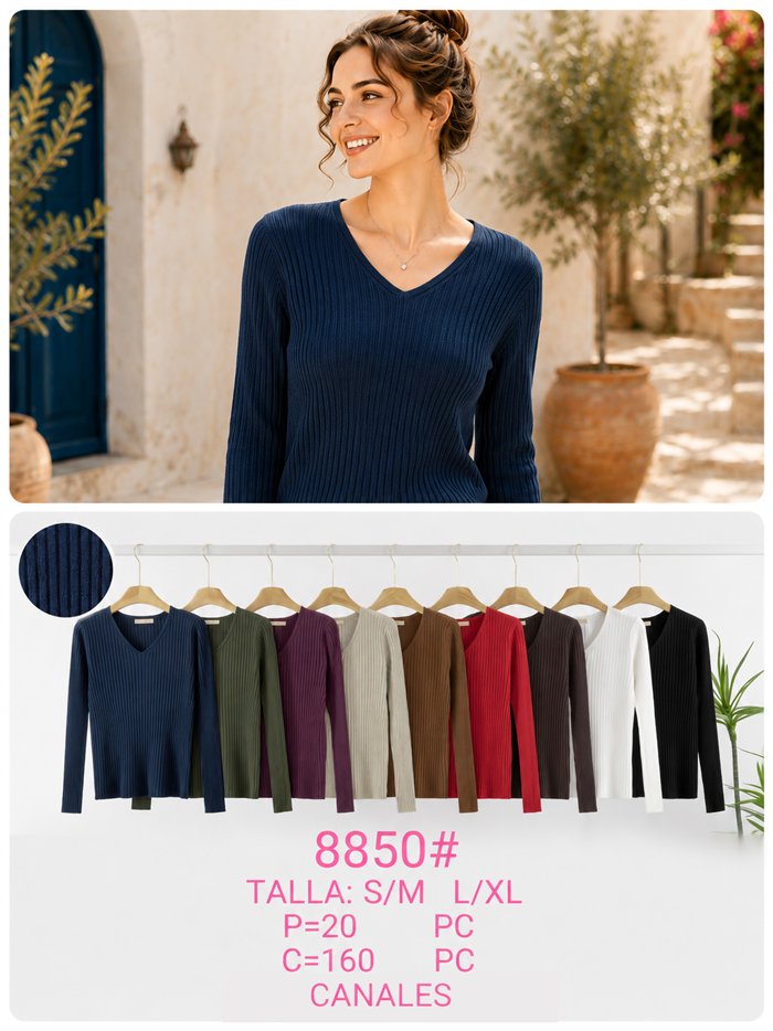 Jersey canalé cuello pico